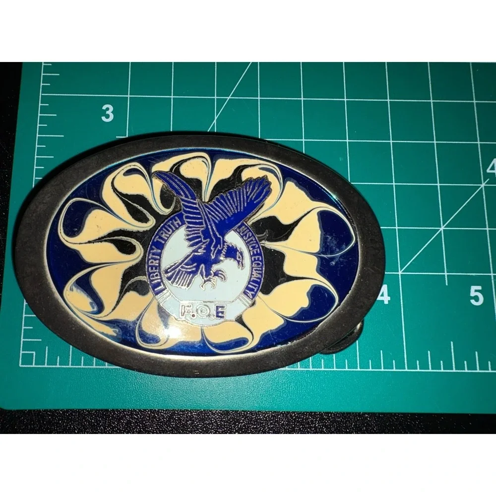 Vintage F.O.E. Belt Buckle Liberty‎ Truth Justice Equality Eagle Blue USA